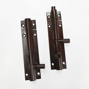 brown metal tower bolts with sliding locking mechanism for doors and gates