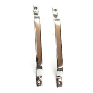 straight chrome-finished metal pull handles with mounting holes