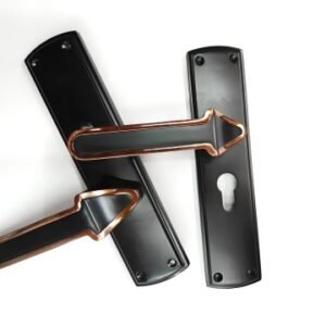 SS Matt Black Mortice Door Lock Handle With Rose Gold Touch