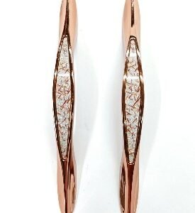 Pair of rose-gold finish door pull handles with a decorative textured center in white and gold accents, displayed on a white background.