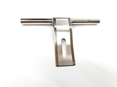 Image (58) Stainless steel T-shaped latch or lock component with a brushed metal finish, placed on a white background.