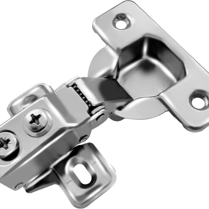 fgdfh A stainless steel soft-close cabinet hinge with a clip-on design, mounted flat against a white background.