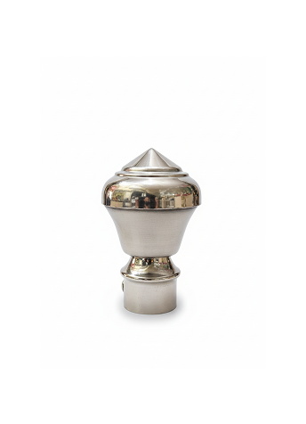 037 Cone top stainless steel curtain finial with a polished finish, designed for curtain rods and poles.