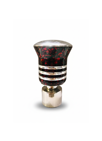 039 Elegant stainless steel curtain finial with polished top, black marble-style body, and silver accent rings for stylish curtain rods.