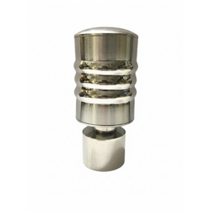 Cylindrical stainless steel curtain rod finial with horizontal groove detailing for modern home décor.