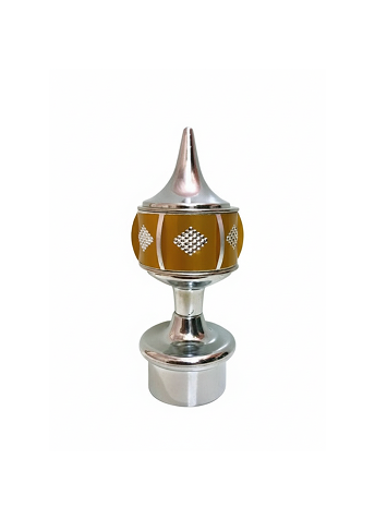 046 - Yellow Stylish stainless steel curtain finial with pointed top and yellow acrylic decorative insert for modern curtain rods.