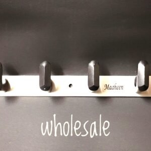 metallic modern look black pin steel plate wall-mounted cloth hanger with 6 hooks for hanging clothes, hats, and accessories.