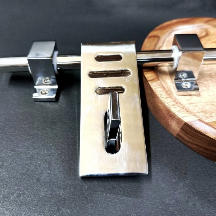 1 (15) Stainless steel T-shaped latch or lock component with a brushed metal finish, placed on a white background.