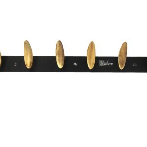 Bronze finish wall-mounted coat and cloth hanger with 8 hooks for hanging clothes, hats, and accessories.
