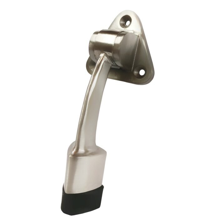 1 (17) steel heavy-duty adjustable door stopper with a triangular mounting plate and rubber tip, shown against a white background.