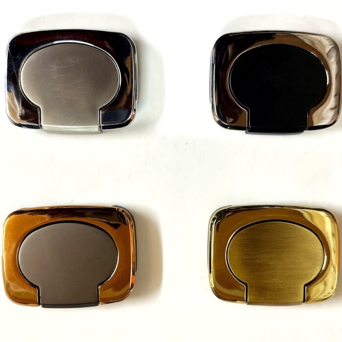 1 (18) Set of four modern concealed rectangular cabinet pull handles with rounded inner cut design in silver, matte black, bronze, and gold finishes, displayed on a white background.