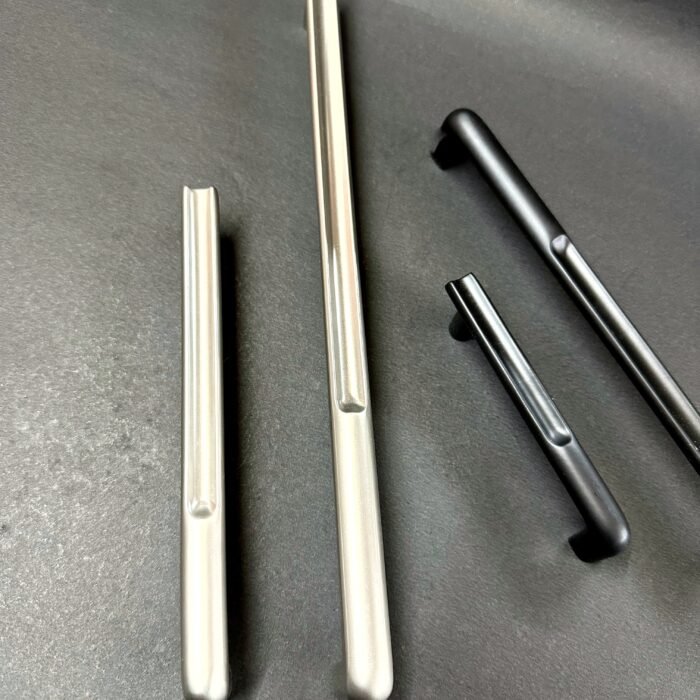 satin gold zinc cabinet door handle with a sleek center groove design, modern and stylish for cabinets and drawers.