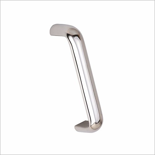 1646 Pair of polished stainless steel D-shaped pull handles mounted on a white textured surface.