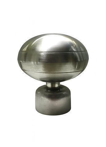 2 (10) round stainless steel curtain finial with a polished finish, designed for curtain rods and poles.