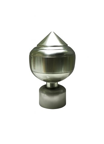 2 (2) Cone top stainless steel curtain finial with a polished finish, designed for curtain rods and poles.