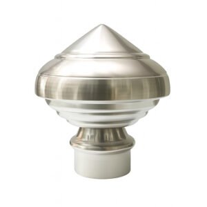 Cone top stainless steel curtain finial with a polished finish, designed for curtain rods and poles.