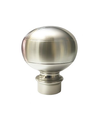 2 (8) round stainless steel curtain finial with a polished finish, designed for curtain rods and poles.