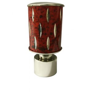 maroon Silver aluminium curtain rod finial lattu with decorative rounded design, shown on white background.