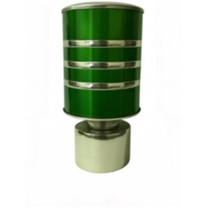 Silver green aluminium curtain rod finial lattu with decorative rounded design, shown on white background.