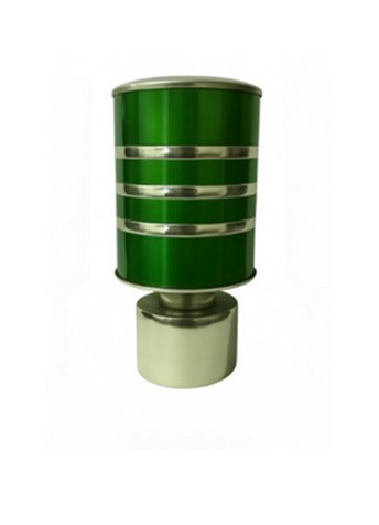 3 (10) Silver green aluminium curtain rod finial lattu with decorative rounded design, shown on white background.