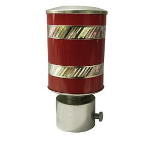 maroon Silver aluminium curtain rod finial lattu with decorative rounded design, shown on white background.