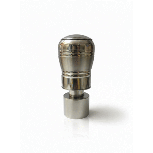 Cylindrical stainless steel curtain rod finial with horizontal groove detailing for modern home décor.
