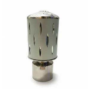 Silver aluminium curtain rod finial lattu with decorative rounded design, shown on white background.