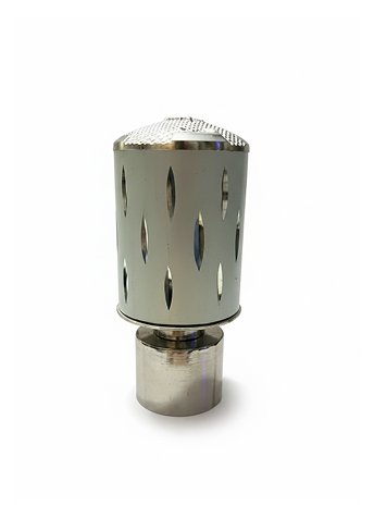 4 (7) Silver aluminium curtain rod finial lattu with decorative rounded design, shown on white background.