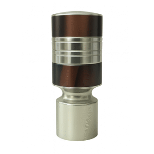Cylindrical stainless steel curtain rod finial with horizontal groove detailing for modern home décor.