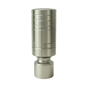 Cylindrical stainless steel curtain rod finial with horizontal groove detailing for modern home décor.