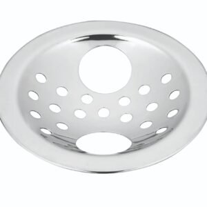 Round stainless steel floor drainer with perforated hole design for bathroom, kitchen, and outdoor use.