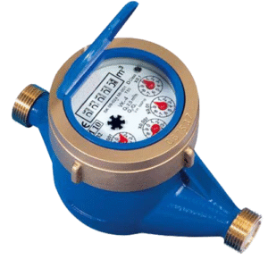 Durable water meter with brass body, clear reading dial, and leak-proof connectors for residential, commercial, and industrial water measurement.