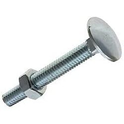 Stainless steel carriage bolt with smooth round head and hex nut for secure fastening in wood, metal, and construction applications.