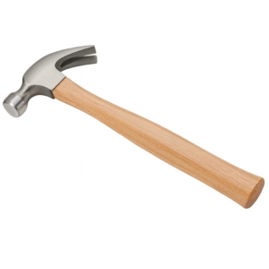 Strong hammer with solid wooden handle and metal head for carpentry, repair, and construction work.