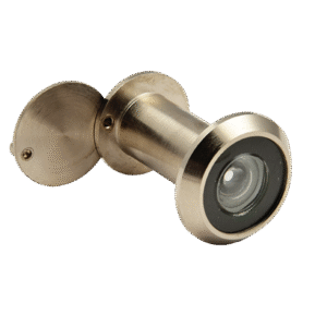 solid brass finish door eye, peephole viewer, stainless steel door peephole, security door eye, wide angle door viewer, home security door accessory, brass peephole, metal door eye, optical door viewer