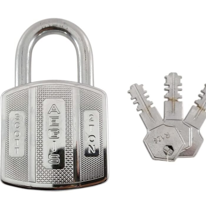 hjgfhyfvh Silver heavy-duty padlock with engraved design, shown with three matching dimple keys on a white background.