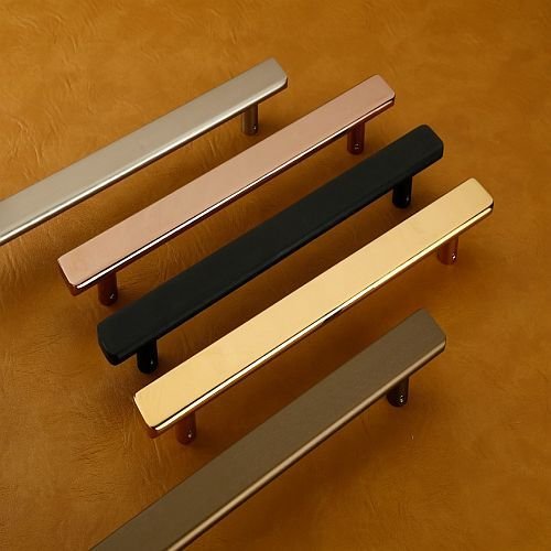 mghnhgv pull handles in matte black, satin brushed stainless steel, and polished copper finishes, designed for modern furniture and doors