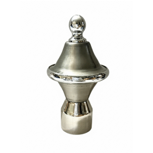 Cylindrical stainless steel curtain rod finial with horizontal groove detailing for modern home décor.
