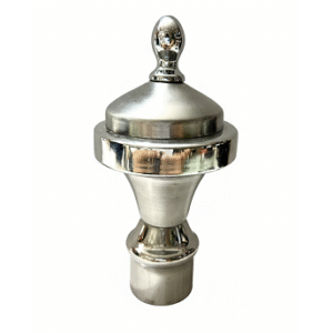Cylindrical stainless steel curtain rod finial with horizontal groove detailing for modern home décor.
