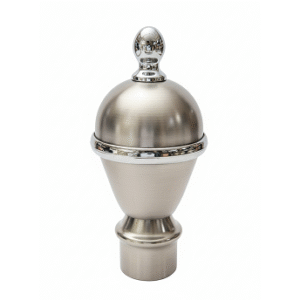 Cylindrical stainless steel curtain rod finial with horizontal groove detailing for modern home décor.