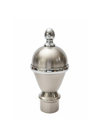 050-SS Cylindrical stainless steel curtain rod finial with horizontal groove detailing for modern home décor.