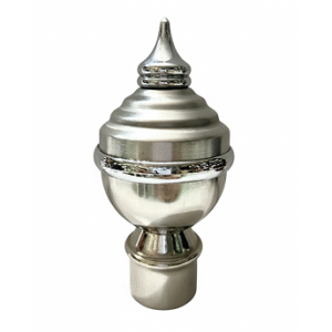 Cylindrical stainless steel curtain rod finial with horizontal groove detailing for modern home décor.
