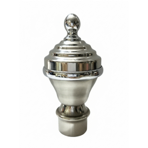 Cylindrical stainless steel curtain rod finial with horizontal groove detailing for modern home décor.