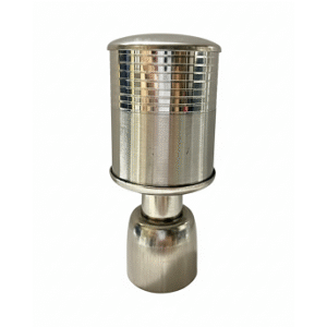Cylindrical stainless steel curtain rod finial with horizontal groove detailing for modern home décor.