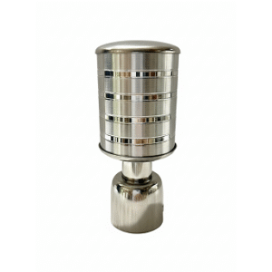 Cylindrical stainless steel curtain rod finial with horizontal groove detailing for modern home décor.