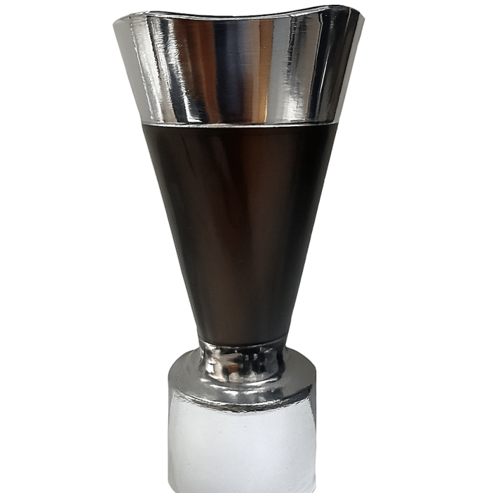 Stylish stainless steel curtain finial with glossy brown layered design, silver rings, and polished dome top for curtain rods.