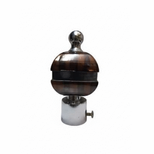 Stylish stainless steel curtain finial with glossy brown layered design, silver rings, and polished dome top for curtain rods.
