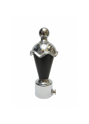 111-C Stylish stainless steel curtain finial with glossy brown layered design, silver rings, and polished dome top for curtain rods.