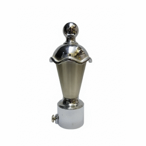 Cylindrical stainless steel curtain rod finial with horizontal groove detailing for modern home décor.