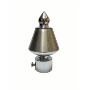 Cylindrical stainless steel curtain rod finial with horizontal groove detailing for modern home décor.